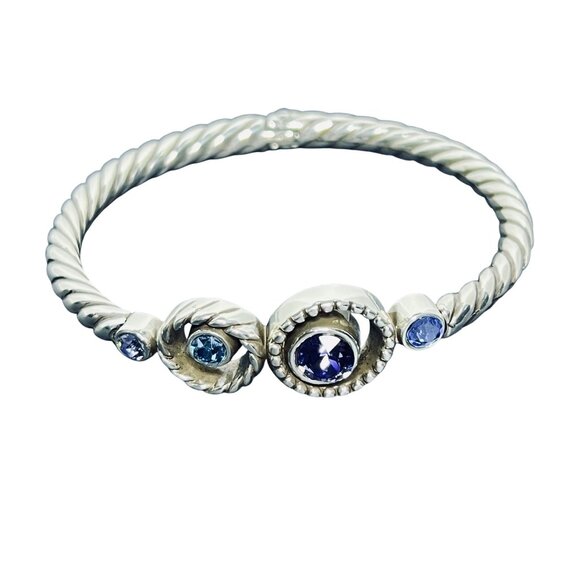 Brighton Halo Silver Tone Blue And Purple Hinged Bangle Bracelet (5935-1-2-3) - Picture 8 of 8